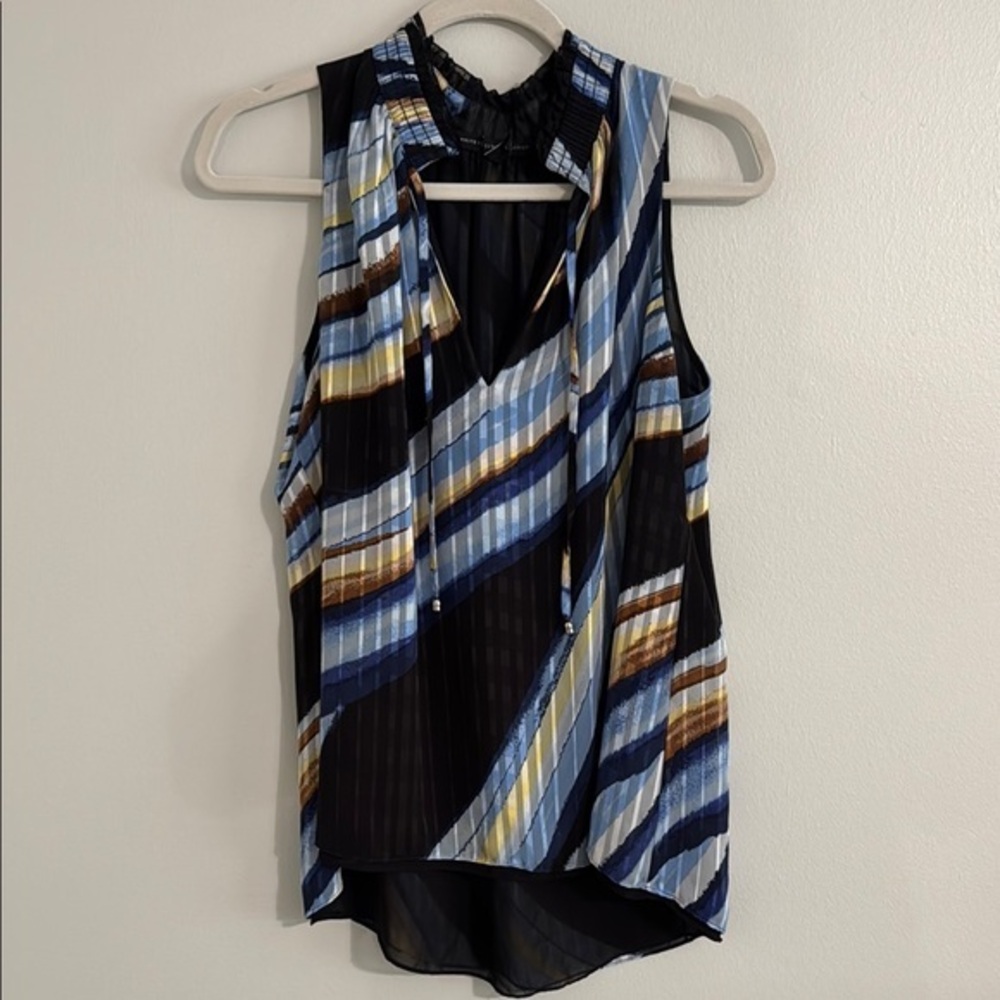 White House Black Market Asymmetrical Black and Blue Tank Top